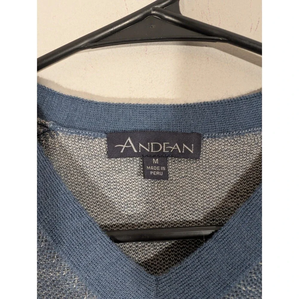 Andean Mens Blue Baby Alpaca V-neck Sweater Sz M Grandpa Preppy Academia Classic